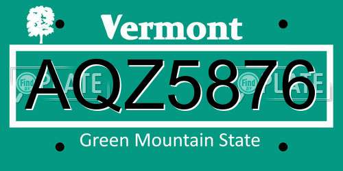 AQZ5876 Vermont License Plate