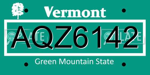 AQZ6142 Vermont License Plate