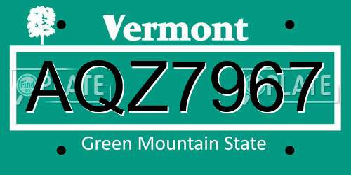 AQZ7967 Vermont License Plate