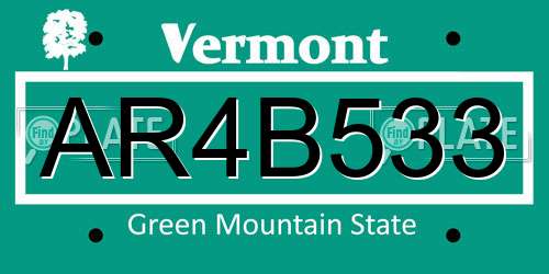 AR4B533 Vermont License Plate
