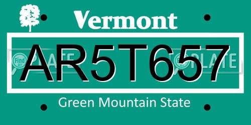 AR5T657 Vermont License Plate
