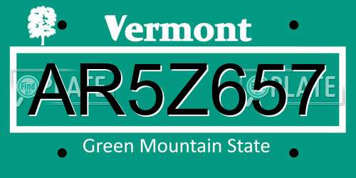 AR5Z657 Vermont License Plate