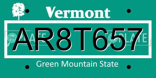 AR8T657 Vermont License Plate