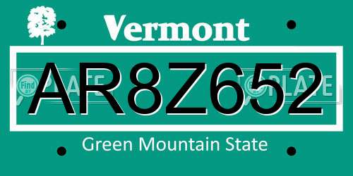 AR8Z652 Vermont License Plate
