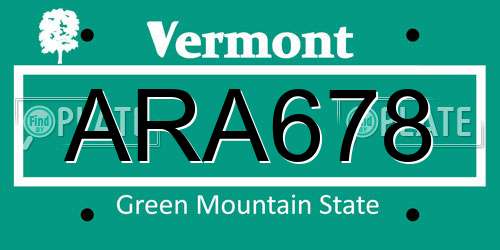 ARA678 Vermont License Plate