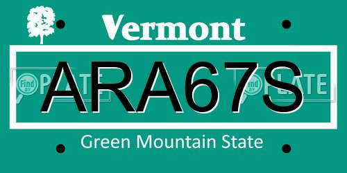 ARA67S Vermont License Plate