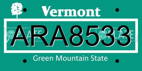 ARA8533 Vermont License Plate
