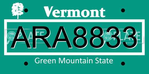 ARA8833 Vermont License Plate