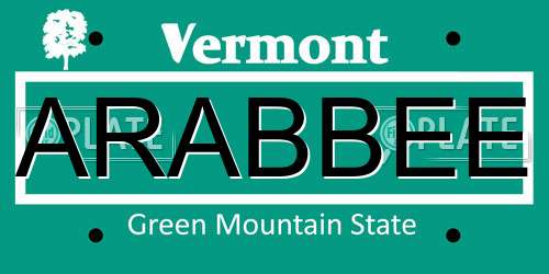 ARABBEE Vermont License Plate