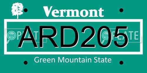 ARD205 Vermont License Plate