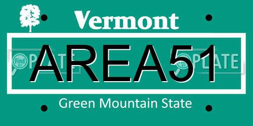 AREA51 Vermont License Plate