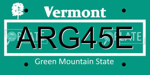 ARG45E Vermont License Plate