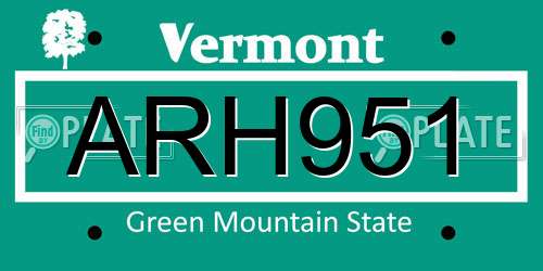 ARH951 Vermont License Plate