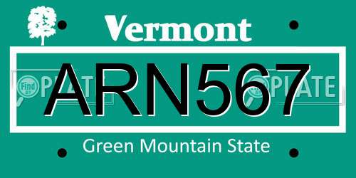 ARN567 Vermont License Plate