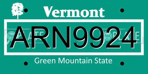 ARN9924 Vermont License Plate