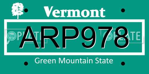 ARP978 Vermont License Plate