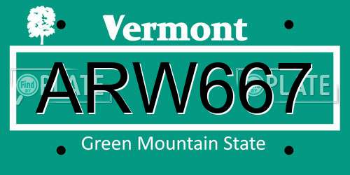 ARW667 Vermont License Plate