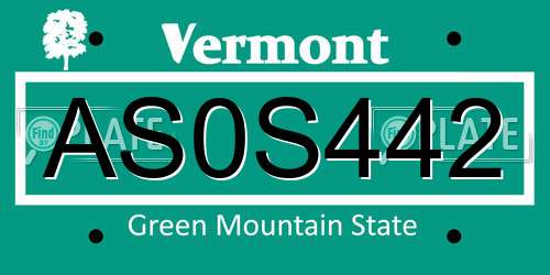AS0S442 Vermont License Plate