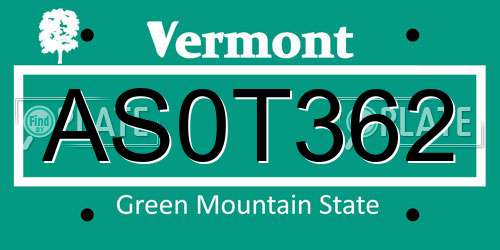 AS0T362 Vermont License Plate