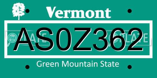 AS0Z362 Vermont License Plate