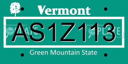 AS1Z113 Vermont License Plate
