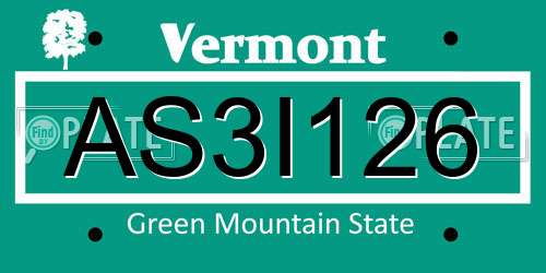 AS3I126 Vermont License Plate