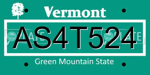 AS4T524 Vermont License Plate