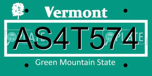 AS4T574 Vermont License Plate