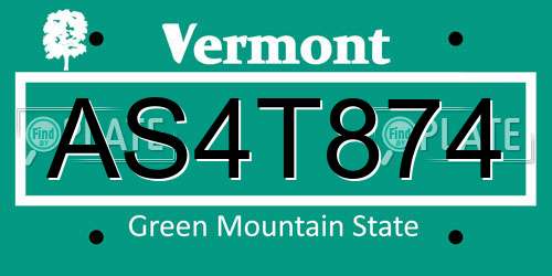 AS4T874 Vermont License Plate