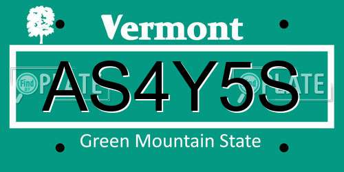 AS4Y5S Vermont License Plate