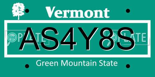 AS4Y8S Vermont License Plate