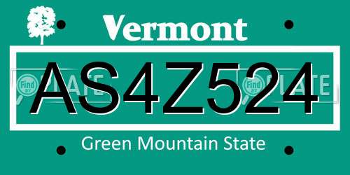 AS4Z524 Vermont License Plate