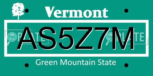 AS5Z7M Vermont License Plate