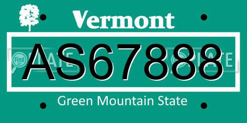 AS67888 Vermont License Plate