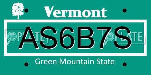 AS6B7S Vermont License Plate
