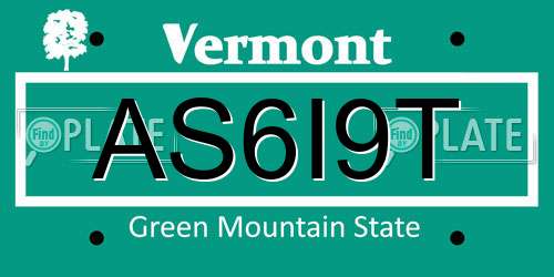 AS6I9T Vermont License Plate