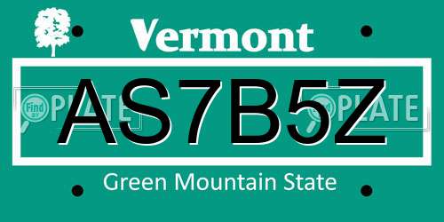 AS7B5Z Vermont License Plate