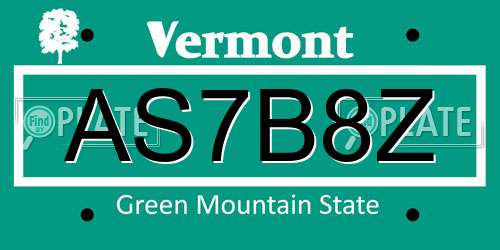 AS7B8Z Vermont License Plate