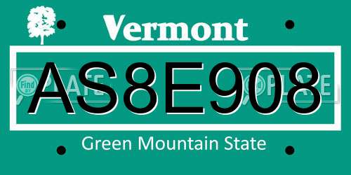 AS8E908 Vermont License Plate