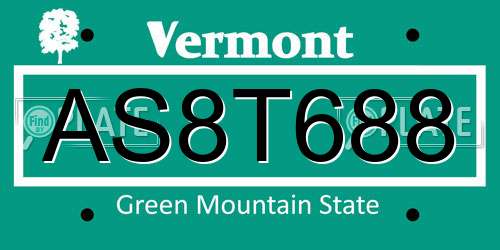 AS8T688 Vermont License Plate