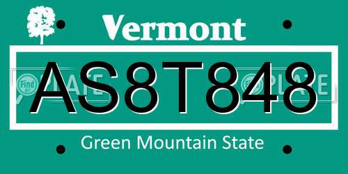 AS8T848 Vermont License Plate