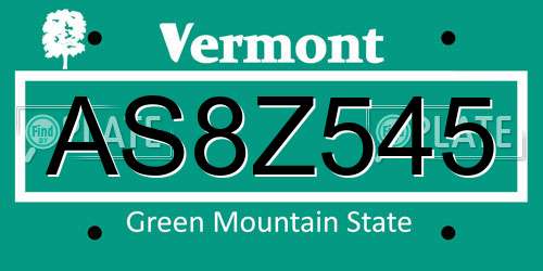 AS8Z545 Vermont License Plate