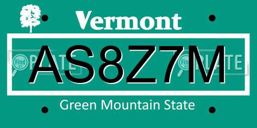 AS8Z7M Vermont License Plate