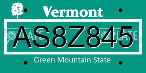 AS8Z845 Vermont License Plate