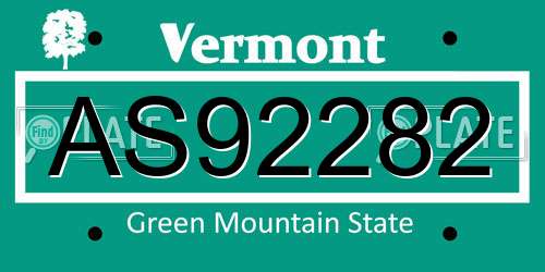 AS92282 Vermont License Plate