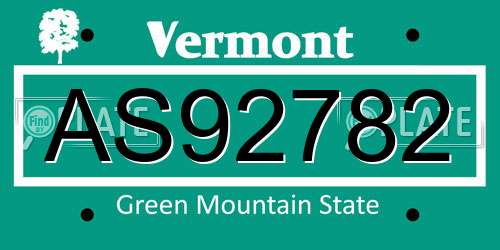 AS92782 Vermont License Plate