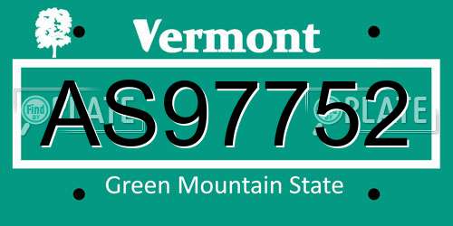 AS97752 Vermont License Plate