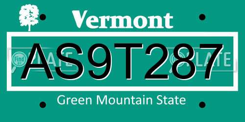 AS9T287 Vermont License Plate