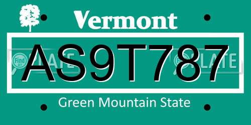AS9T787 Vermont License Plate