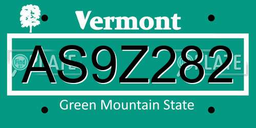 AS9Z282 Vermont License Plate